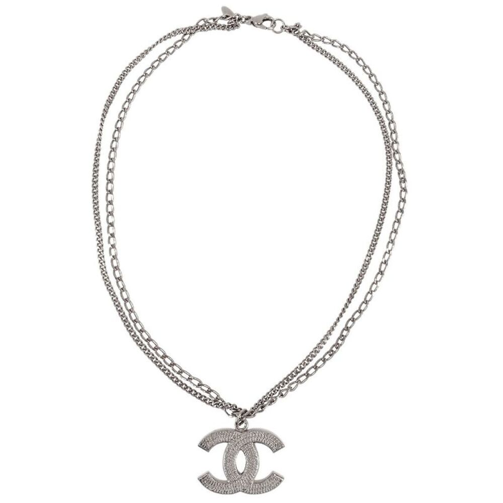 Chanel Quilted Cc Pendant Chain Metal Silver Silver_Plated Necklace Jewelry